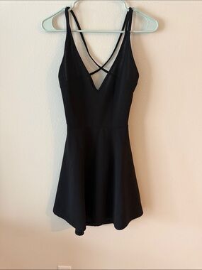 SHEIN Black V-Neck Fit & Flare Mini Dress with Crisscross Detail